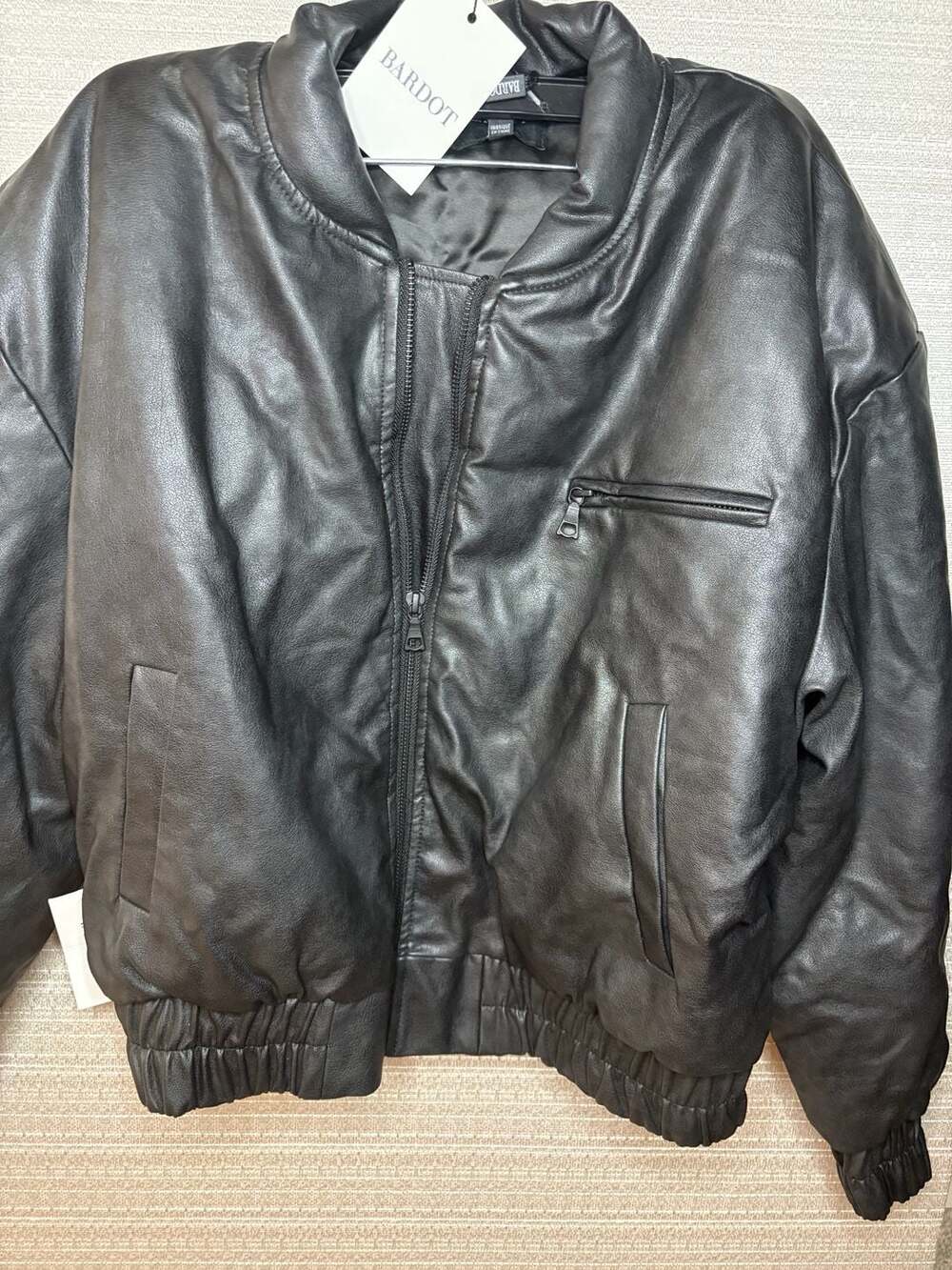 Bardot Vegan Leather Bomber Jacket in Black